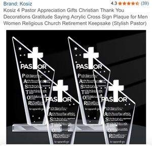 Clear Acrylic Pastor Appreciation Plaque with Cross and LED Lights - Set of 4